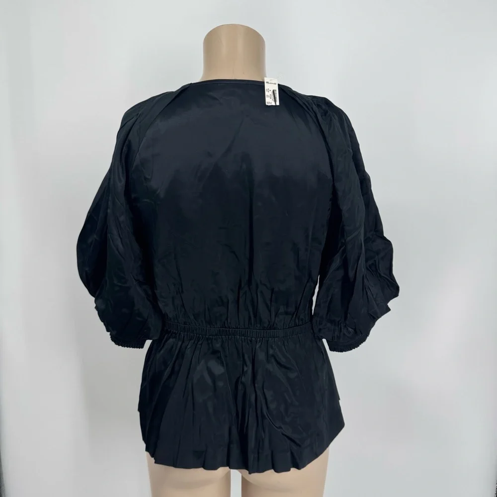 NWT Madewell Shirred Puff-Sleeve Top in Satin in Black